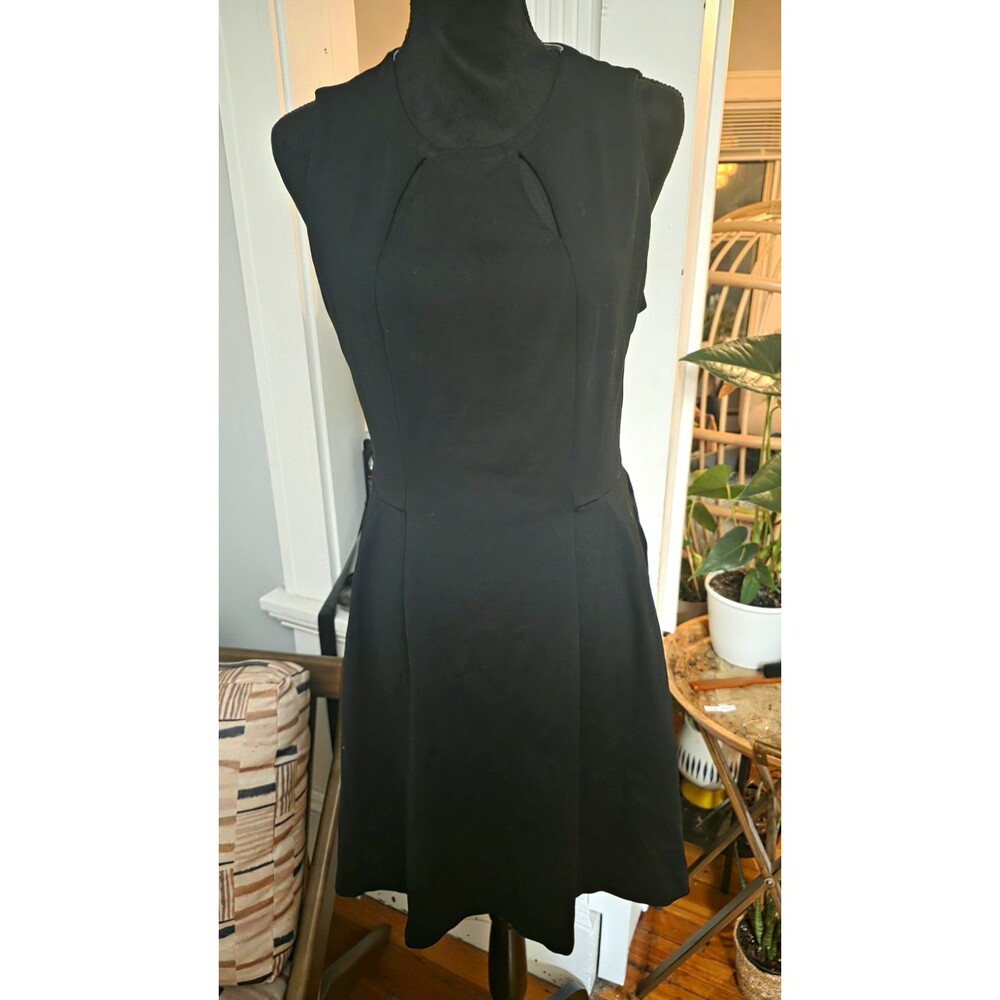 Cynthia Rowley Women's L Black Fit & Flare High Neck Pleated Lined Knit Dress